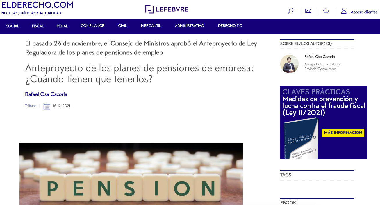 Anteproyecto de los planes de pensiones de empresa: ¿Cuándo tienen que tenerlos?